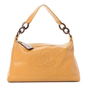 Authentic CHANEL vintage caviar leather wood chain maize hobo bag